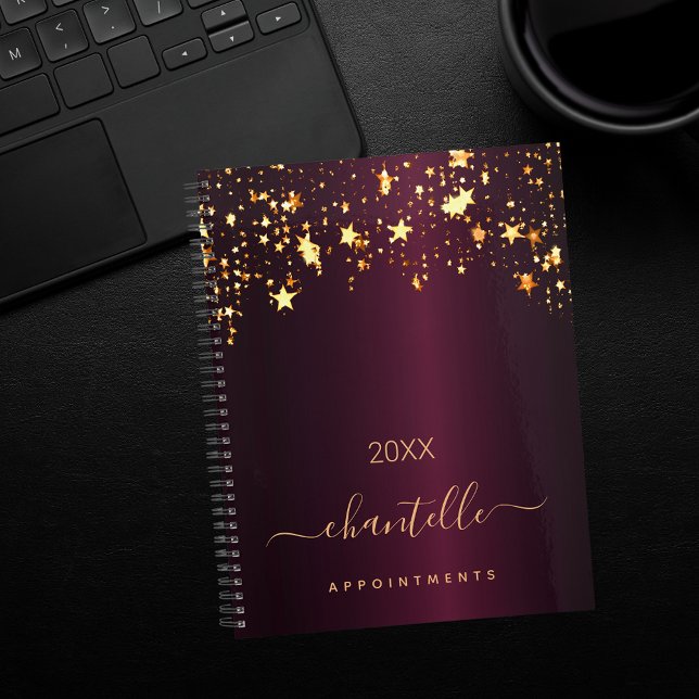 Burgundy gold stars name elegant 2026 planner (Creator Uploaded)