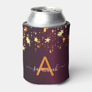 Burgundy gold stars name party can cooler