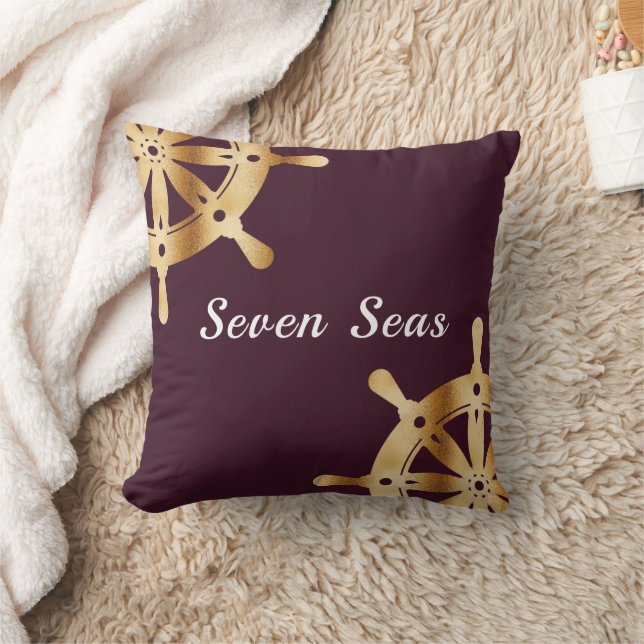 Burgundy gold steering wheels yacht boat name cushion (Blanket)
