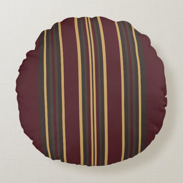 Burgundy Gold Stripes  Round Cushion (Front)