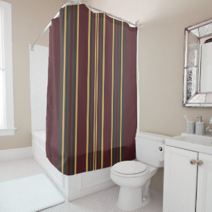 Burgundy Gold Stripes Shower Curtain