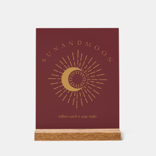 Burgundy gold Sun Moon Spiritual Solar Energy Acrylic Sign