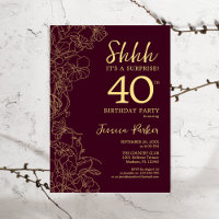 Burgundy Gold Surprise 40th Birthday