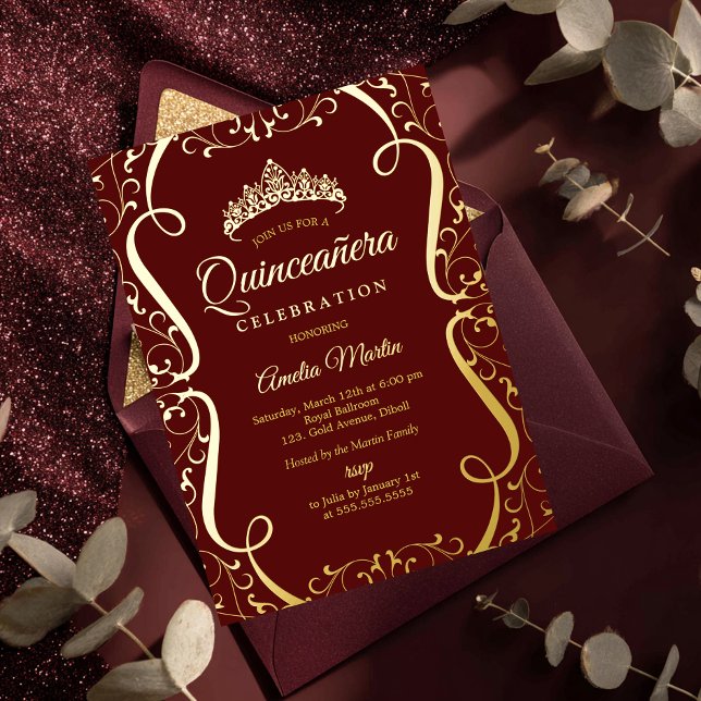Burgundy Gold Swirl Elegant Quinceanera  (Creator Uploaded)