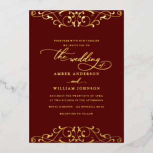 Burgundy Gold Swirl Elegant Wedding