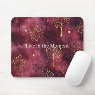 Burgundy Gold Trees Mouse Mat
