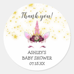 Burgundy Gold Unicorn face thank you favour Classic Round Sticker