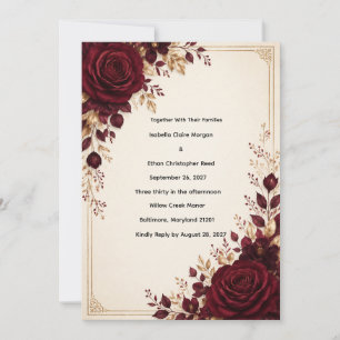 Burgundy & Gold Velvet Wedding Invitation