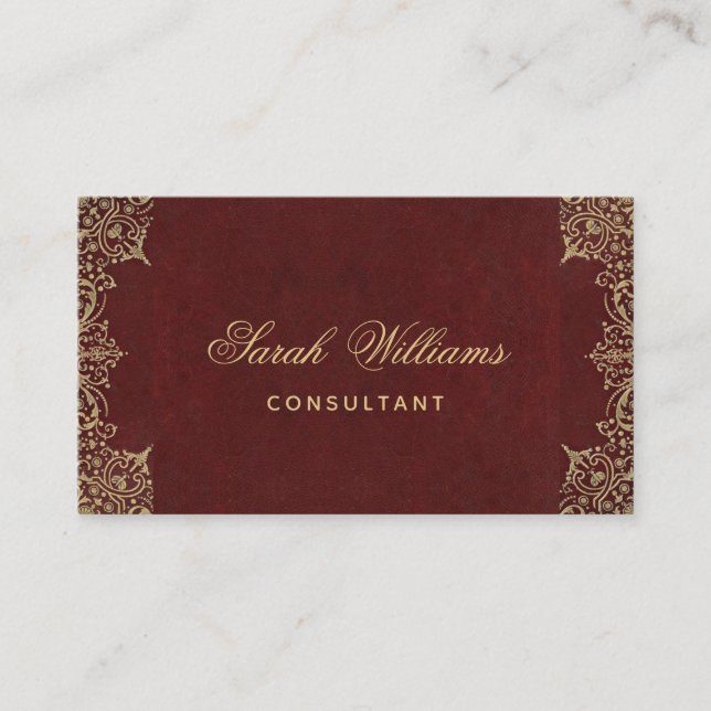 Burgundy Gold Vintage Elegant Calligraphy Red Business Card (Front)