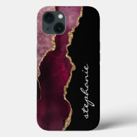 Burgundy Gold Watercolor Agate Personalised