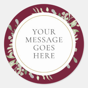 Burgundy Gold Watercolor Greenery Wedding Classic Round Sticker
