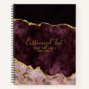 Burgundy & Gold Watercolor Marble Agate Gilt Notebook