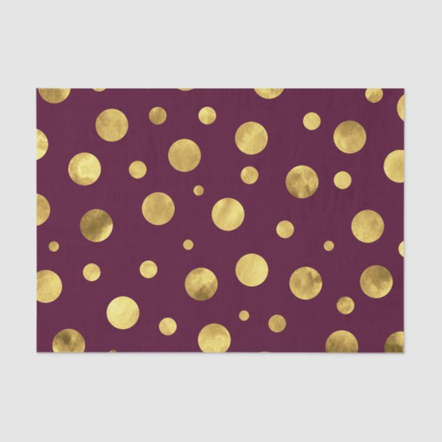 Burgundy Gold Watercolor Polka Dots Tissue Paper (Front)