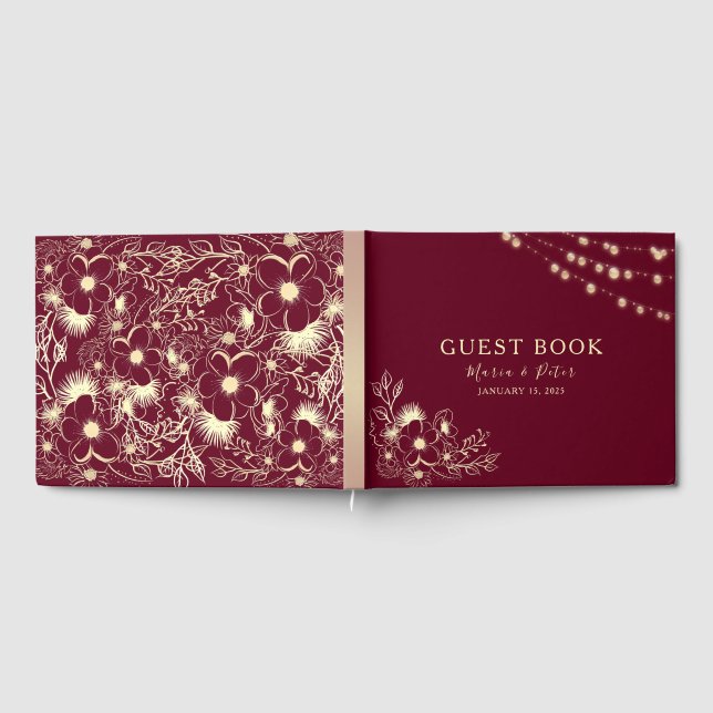 Burgundy Gold Wedding Guest Book (Full)