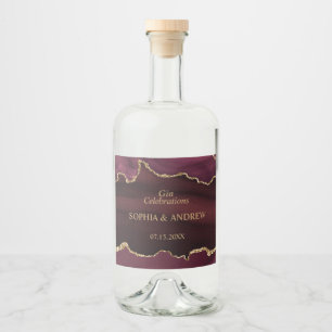 Burgundy Gold Wedding Liquor Bottle Label