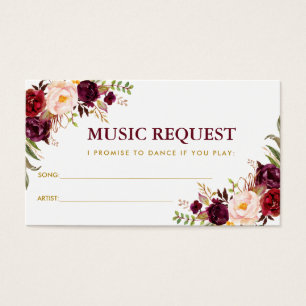 Burgundy Gold Wedding Music Song Request Card B