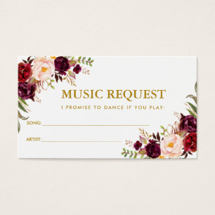 Burgundy Gold Wedding Music Song Request Card G