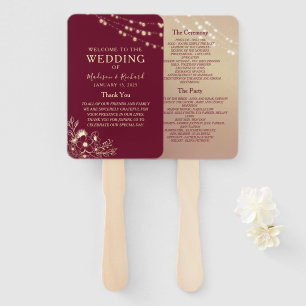 Burgundy Gold Wedding Program Fan