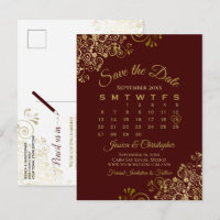 Burgundy & Gold Wedding Save the Date Calendar