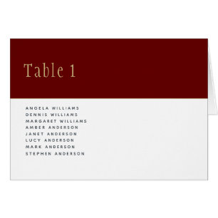 Burgundy Gold Wedding TABLE Number Names