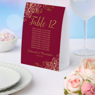 Burgundy & Gold Wedding Table Number Seating Chart