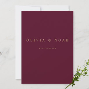 Burgundy & Gold We're Engaged Announcement Card