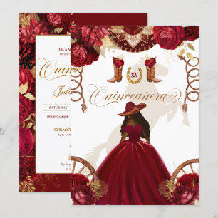 Burgundy Gold Western Charro 2-Sided Quinceanera Invitation