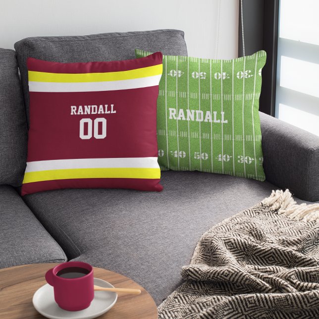 Burgundy, Gold & White Football Team Personalised Cushion (Creator Uploaded)