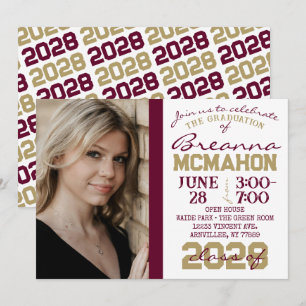 Burgundy, Gold & White Graduation Photo Invitation