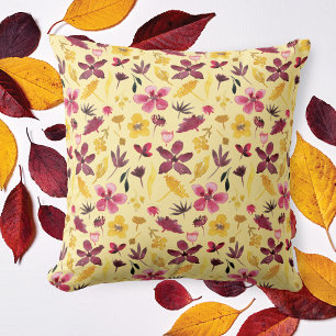 Burgundy Gold Wildflower Motif Cushion