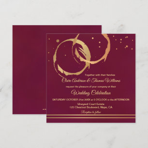 Burgundy Gold Wine Stain Rings Wedding Invitation