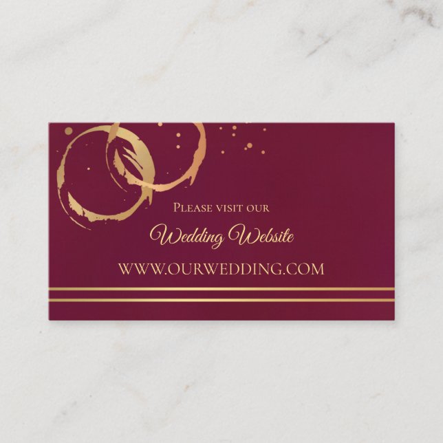 Burgundy Gold Wine Wedding Website Insert Cards (Front)