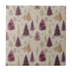 Burgundy Gold Winter Forest Elegant Snow Tile