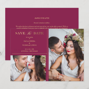 Burgundy Golden 2 Photos Minimalist Wedding Date