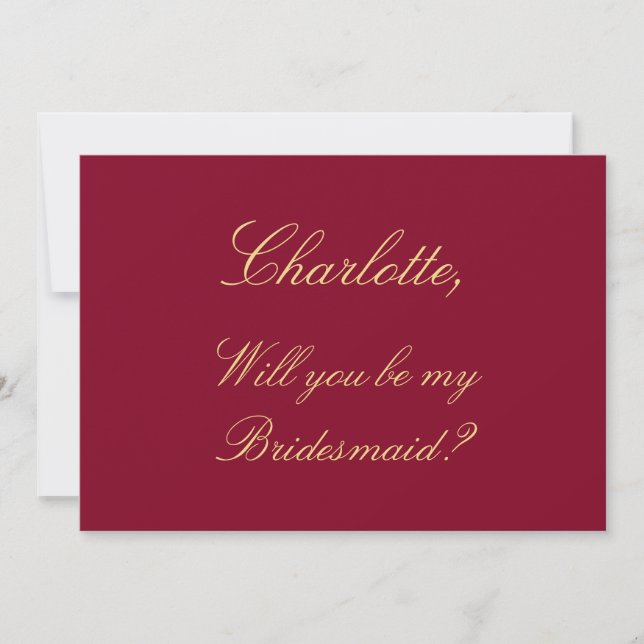 Burgundy Golden Beige Bridesmaid Proposal Card (Front)