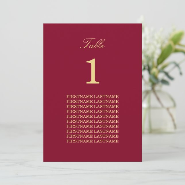 Burgundy Golden Beige Guest Names Table Card (Standing Front)