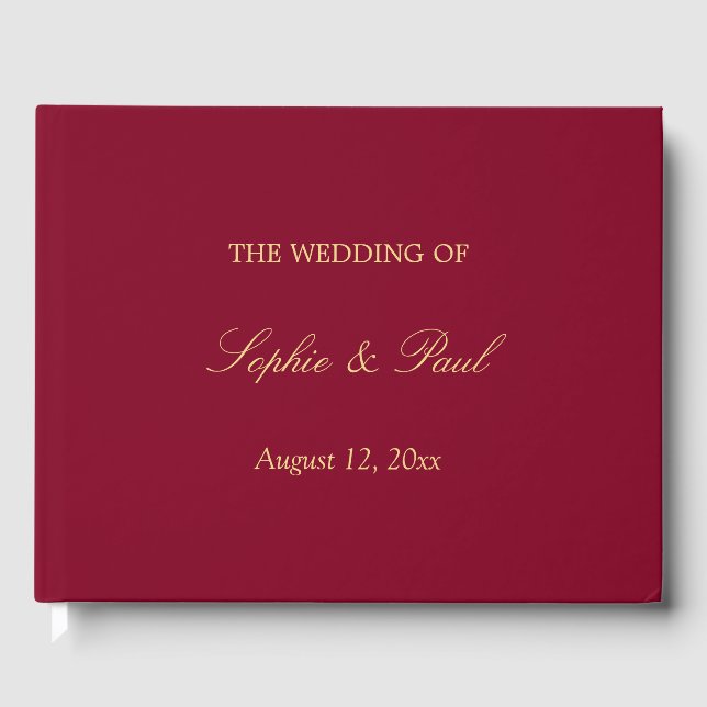 Burgundy Golden Beige Wedding Guest Book (Front)