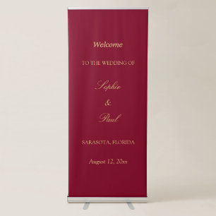 Burgundy Golden Beige Wedding Welcome Retractable Banner