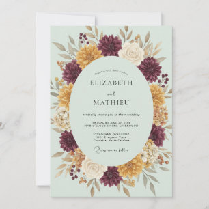 Burgundy Golden Bloom Wedding Invitation