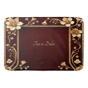 Burgundy Golden Flowers Bath Mat