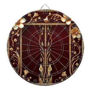 Burgundy Golden Flowers Dartboard