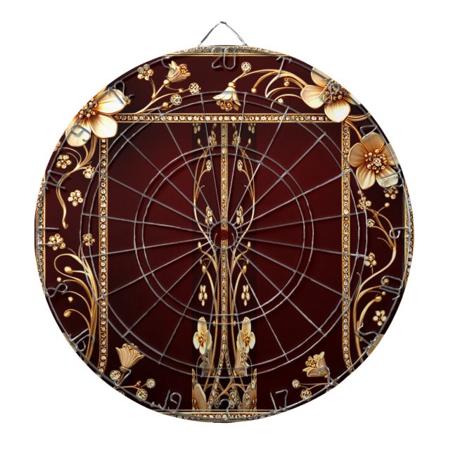 Burgundy Golden Flowers Dartboard (Front)