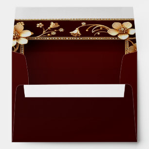 Burgundy Golden Flowers Envelope