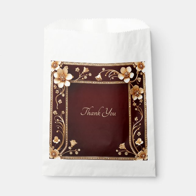 Burgundy Golden Flowers Favour Bag (Front)