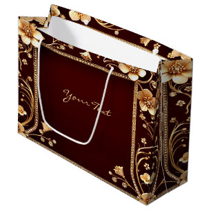 Burgundy Golden Flowers Gift Bag