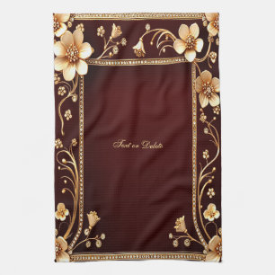 Burgundy Golden Flowers Kitchen Towels