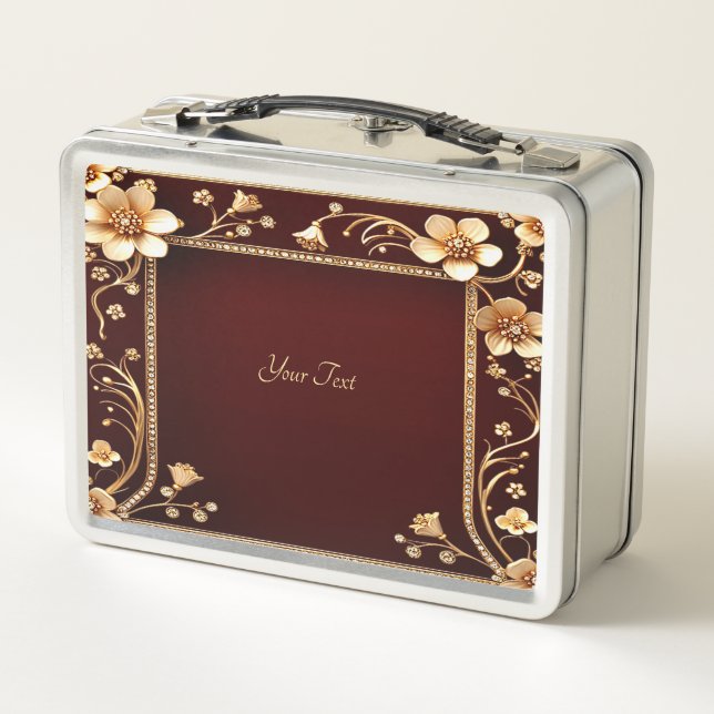 Burgundy Golden Flowers Lunchbox (Back)