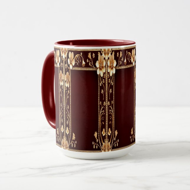 Burgundy Golden Flowers Mug (Front Left)