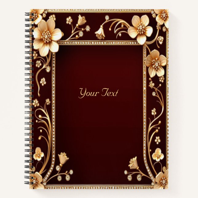 Burgundy Golden Flowers Notebook (Front)