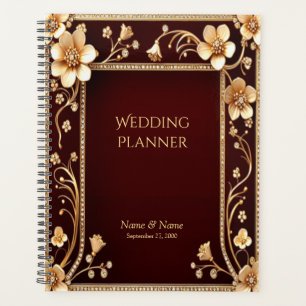 Burgundy Golden Flowers Planner